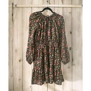 Old Navy Womens M Dark Floral Gold Metallic Midi Dress Smocked Waist Fairy Goth